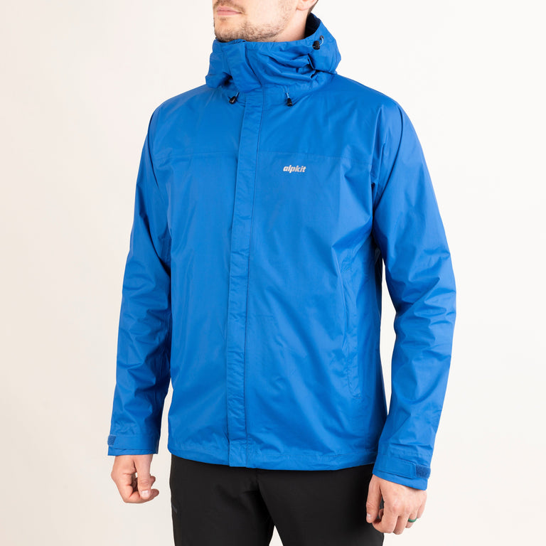 Alpkit men's Argonaut waterproof jacket in Monday blue front|bf - closed