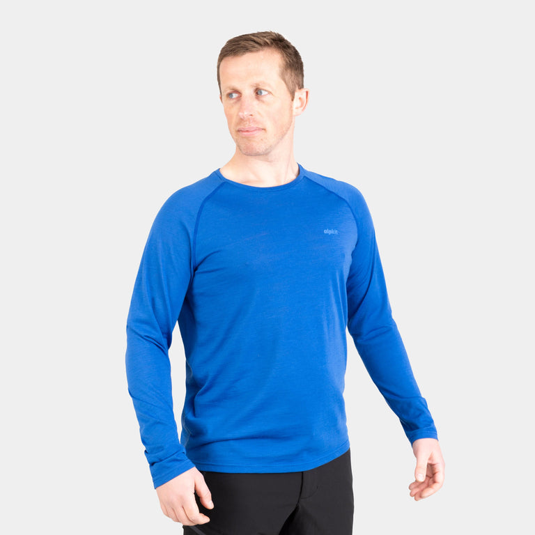 alpkit mens aztec long sleeve base layer in monday blue - closed