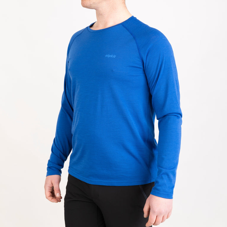 alpkit mens aztec long sleeve base layer in monday blue front - closed