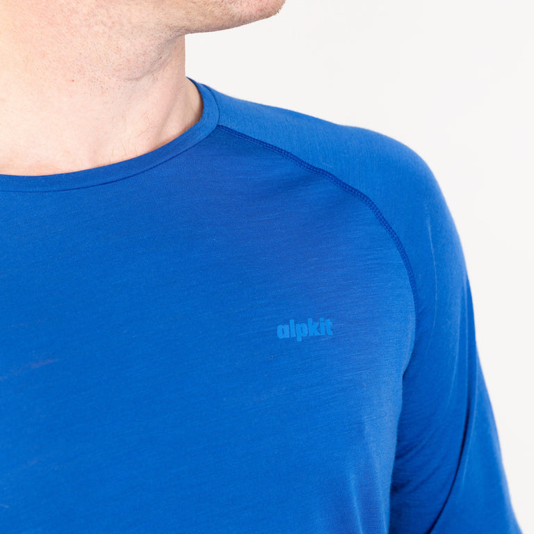 alpkit mens aztec long sleeve base layer in monday blue logo - closed