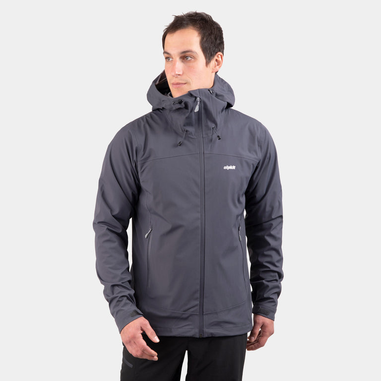 alpkit mens balance waterproof jacket in tarmac grey - closed