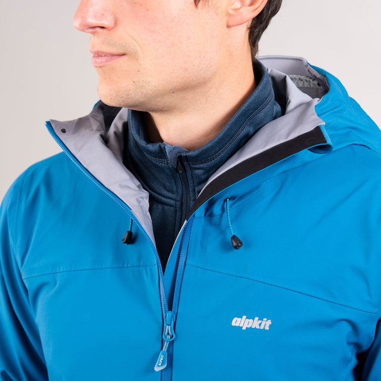 alpkit mens balance waterproof jacket in reef blue zip|sl