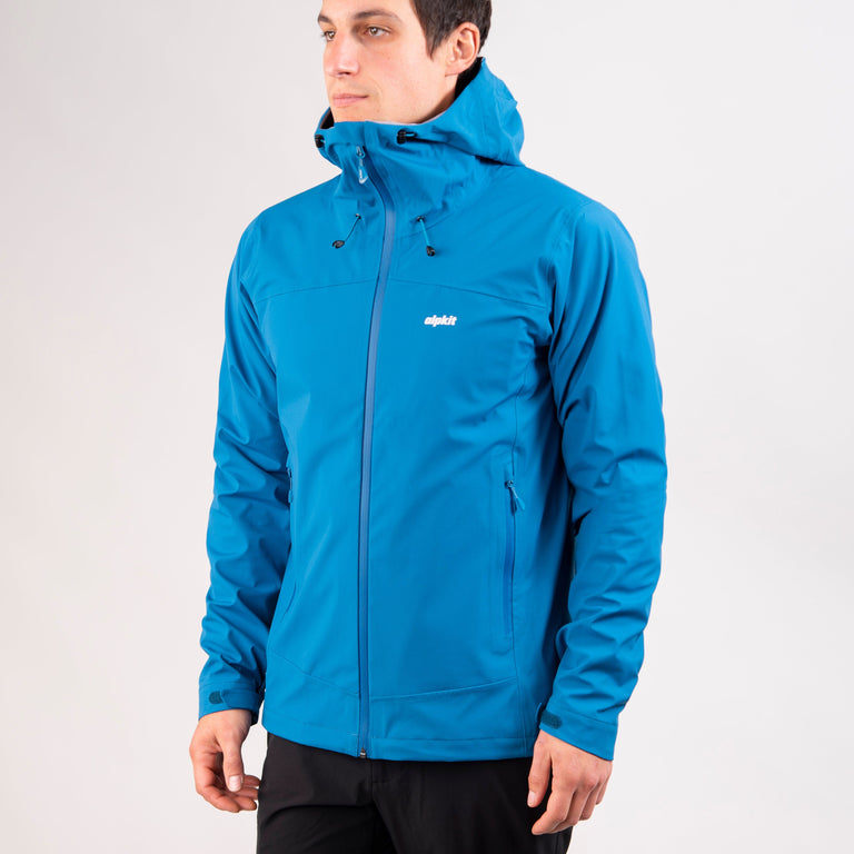 alpkit mens balance waterproof jacket in reef blue front