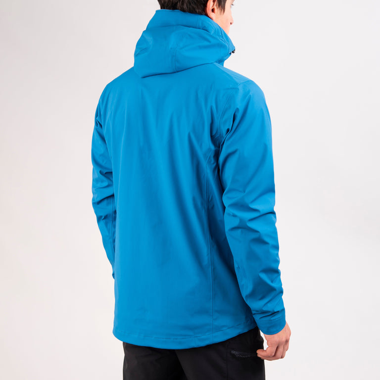 alpkit mens balance waterproof jacket in reef blue back - closed