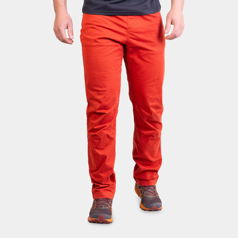 alpkit mens bloc pants for climbing in brick red