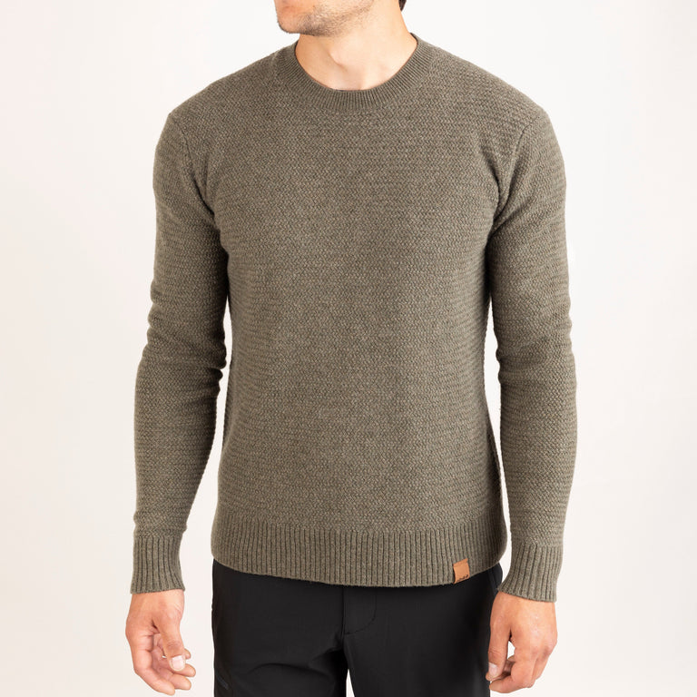 alpkit brenin wool jumper in mortar green front