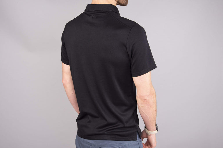 mens alpkit cabrera polo in black rear  