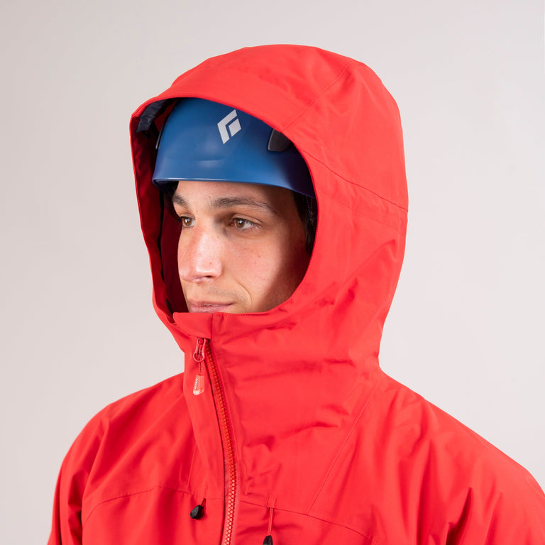 alpkit mens definition waterproof jacket in chilli red helmet compatible hood