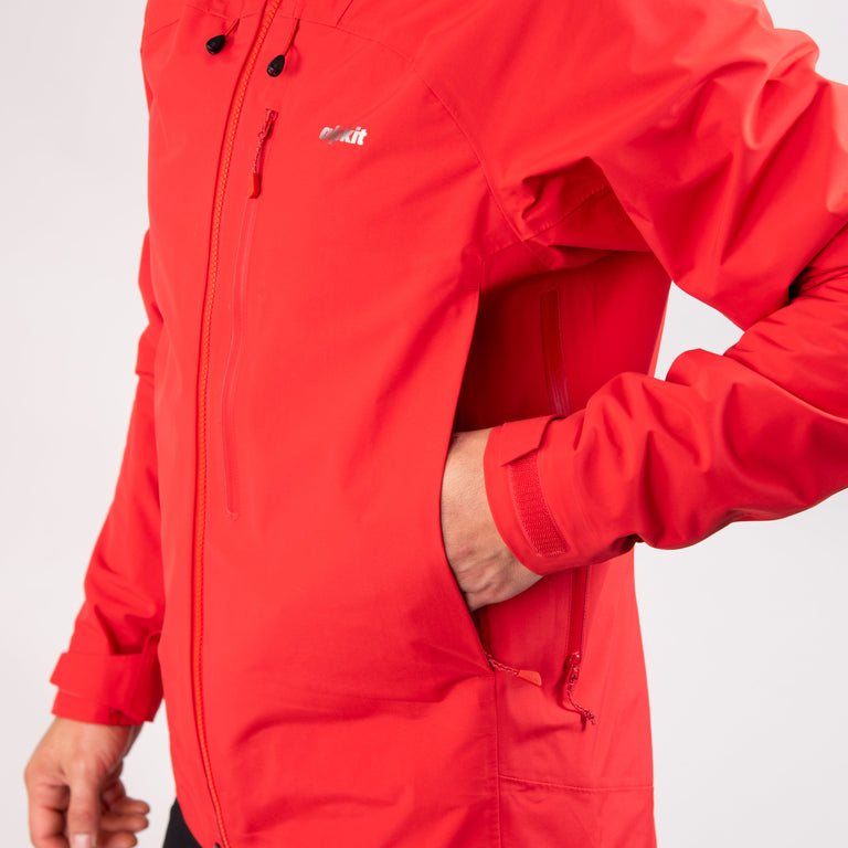 alpkit mens definition waterproof jacket in chilli red side pockets