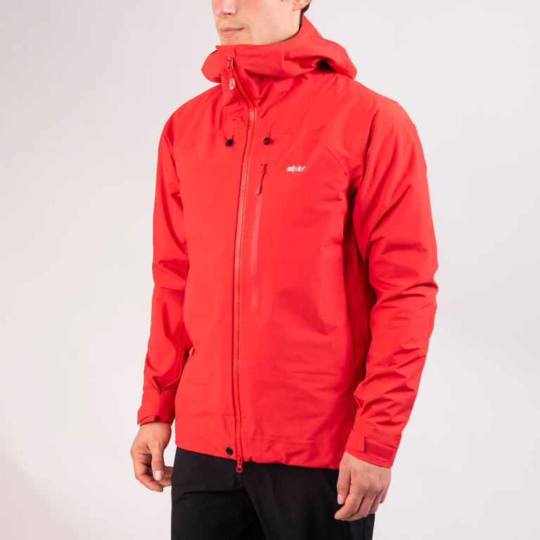 alpkit mens definition waterproof jacket in chilli red front - closed