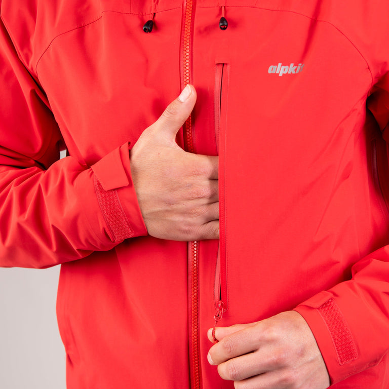 alpkit mens definition waterproof jacket in chilli red chest pocket