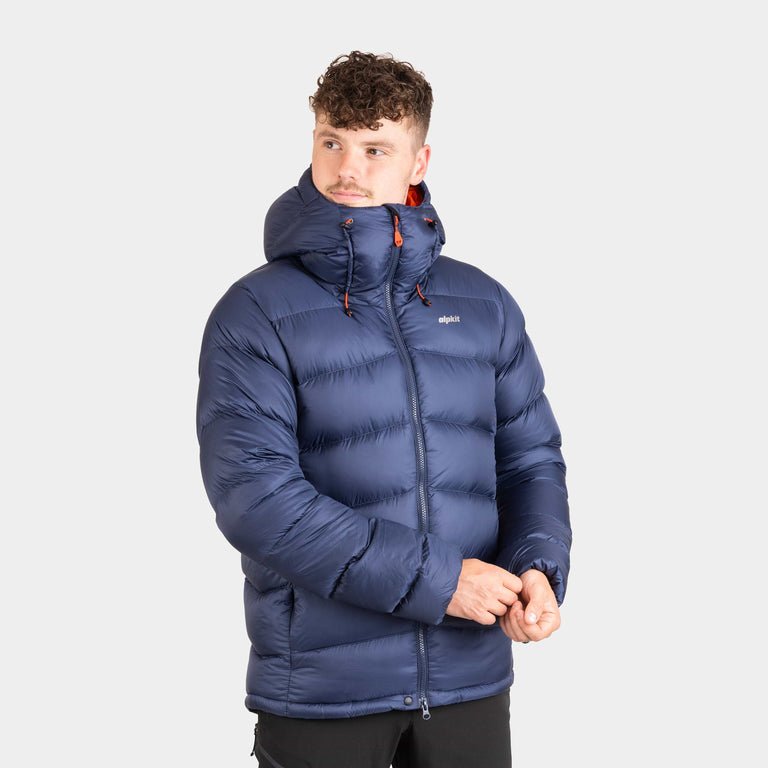 alpkit mens fantom down jacket in outer space blue - closed