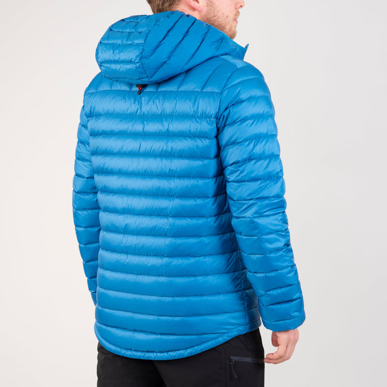 alpkit mens filoment hoody down jacket in reef blue back - closed