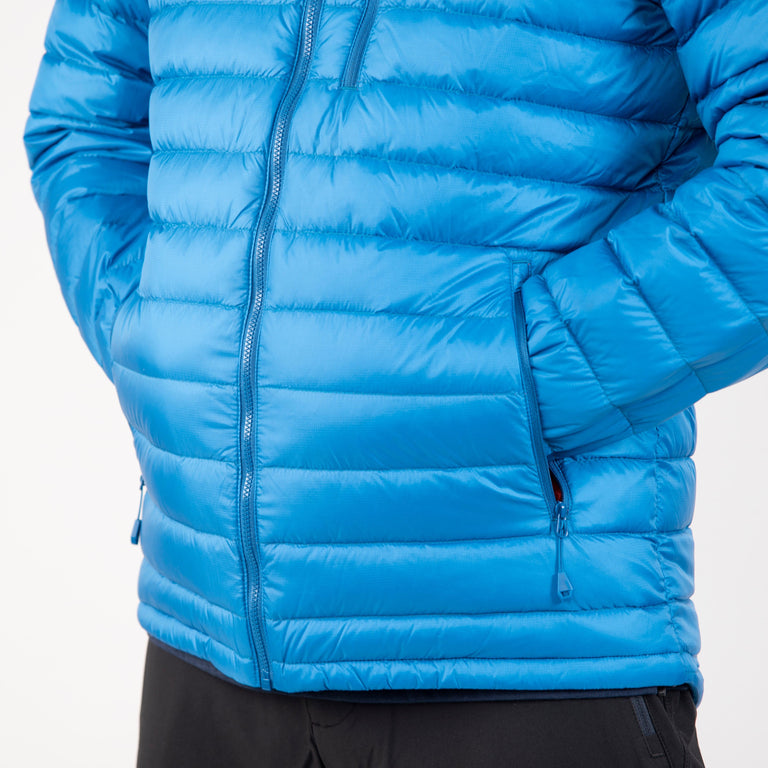 alpkit mens filoment hoody down jacket in reef blue pockets