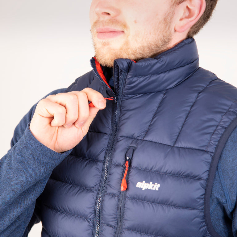 Alpkit mens filoment vest recycled down gilet in outer space blue zip