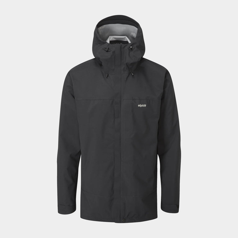 Alpkit men's Fortitude hillwalking waterproof jacket in Black - closed