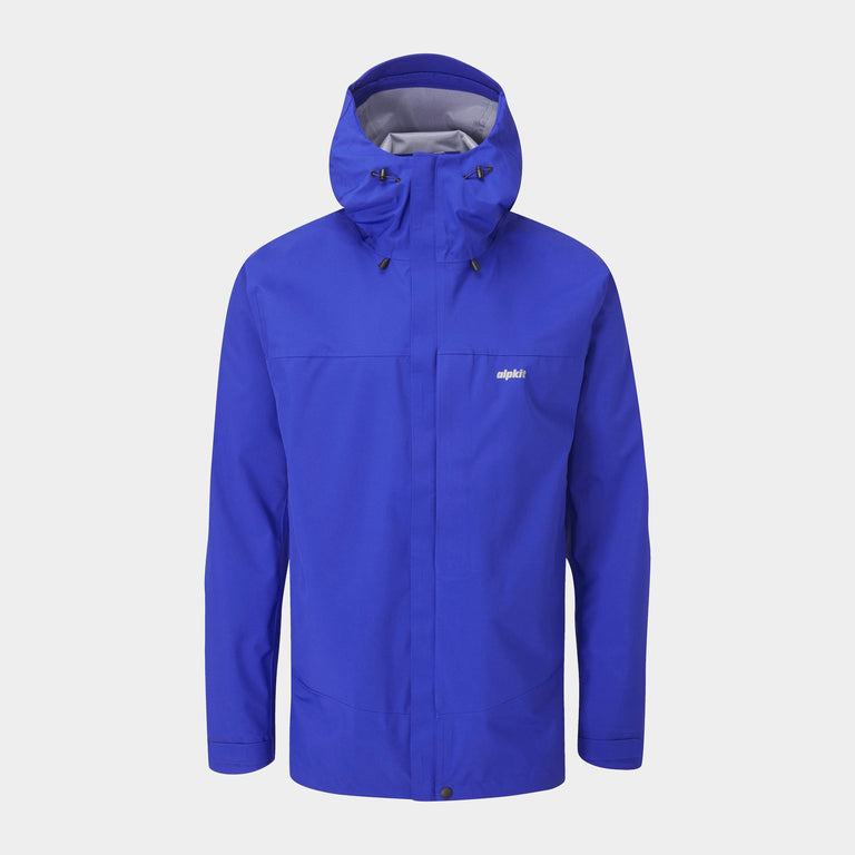 Alpkit men's Fortitude hillwalking waterproof jacket in Fontainebleau blue - closed