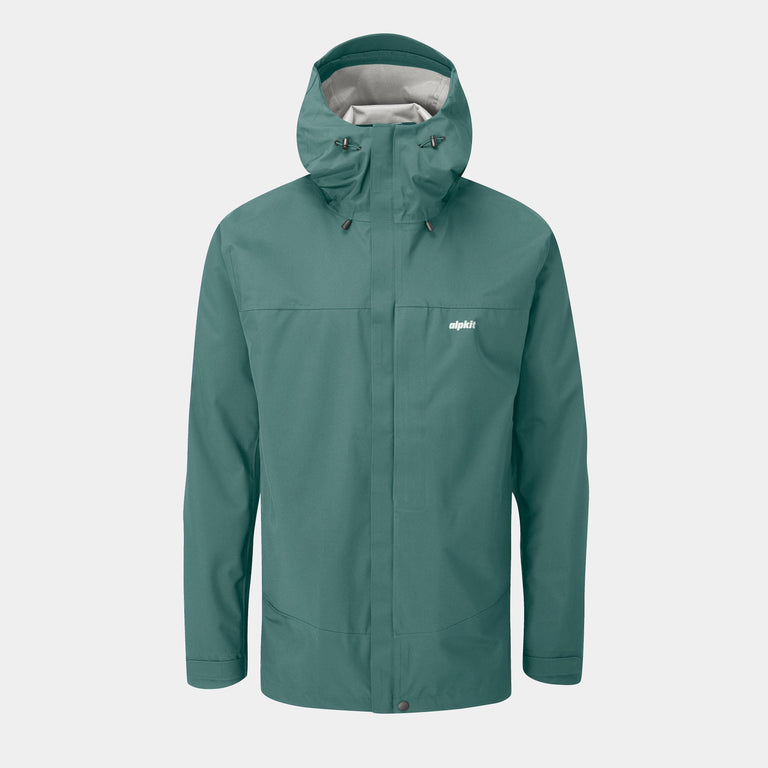 mens Alpkit fortitude waterproof jacket in forest green - closed