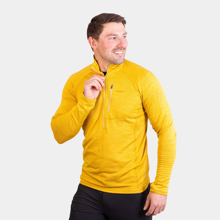 alpkit mens griffon half zip fleece in Colmans yellow - closed