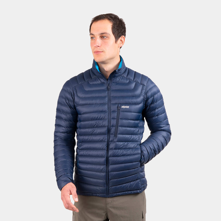 alpkit halogen mens ultralight down jacket in outer space blue  - closed
