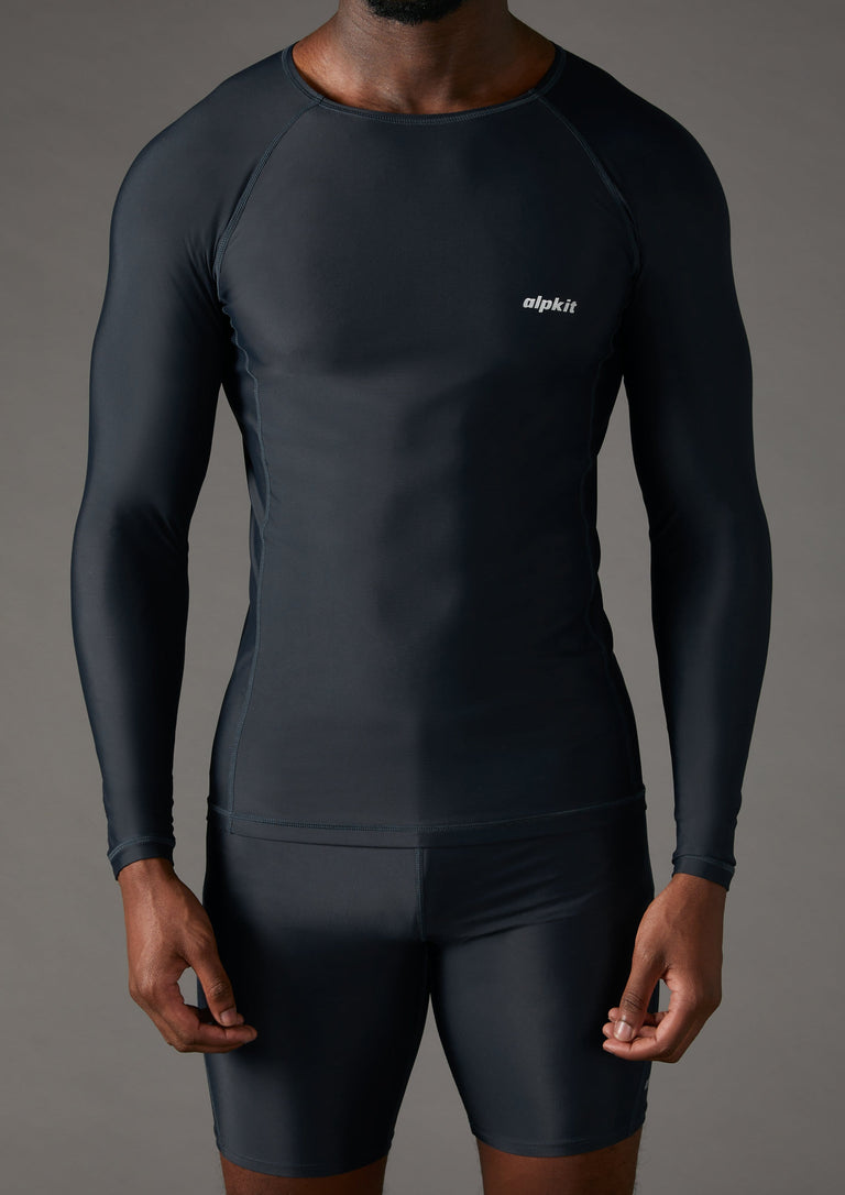 mens Hurley swim top in black front - closed