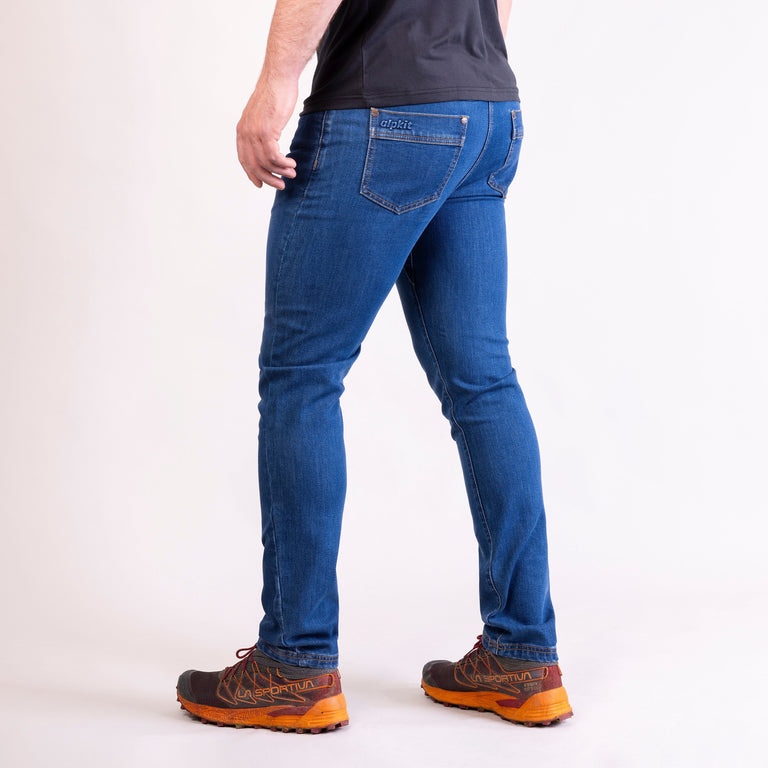 alpkit jeanius mens jeans in midwash blue back|aj