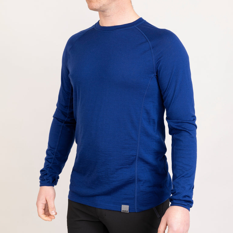 alpkit mens Kepler long sleeve merino baselayer in navy blue front