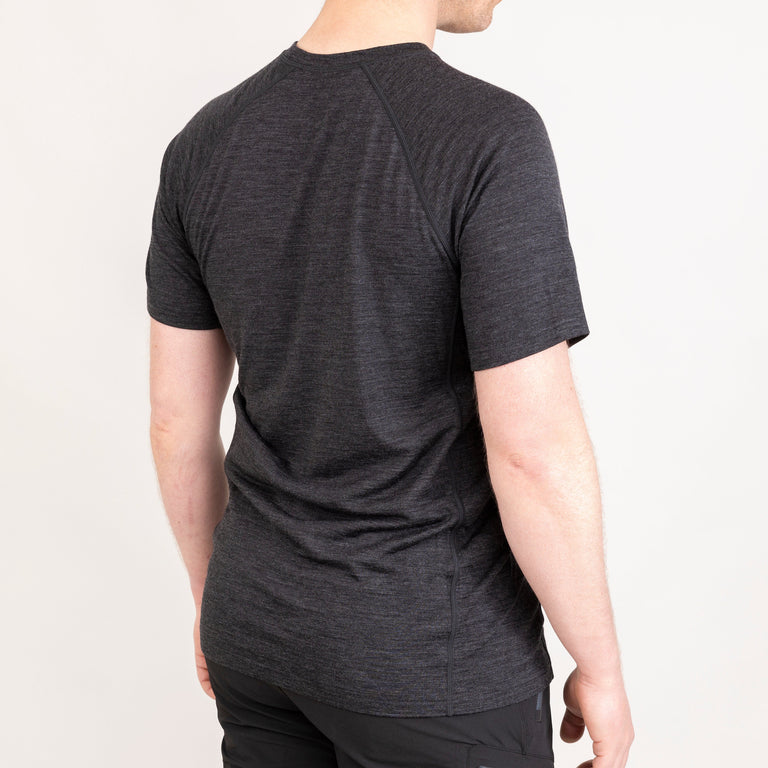 alpkit mens kepler short sleeve merino Baselayers in charcoal grey black rear