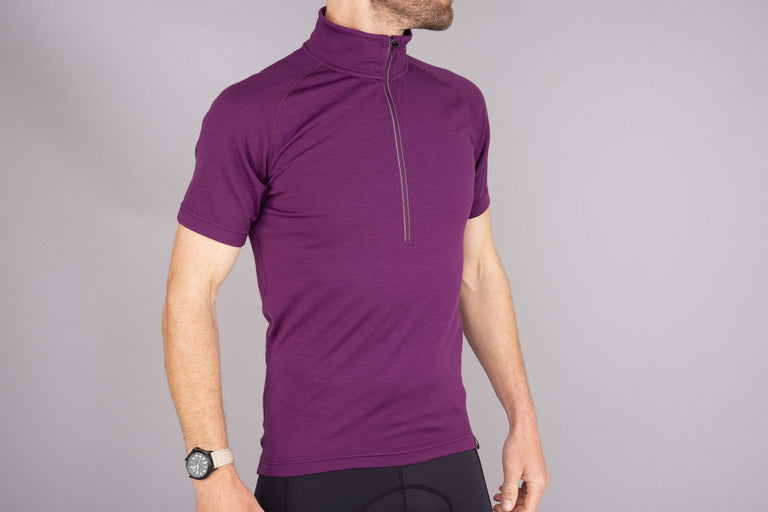 mens kepler velo short sleeve cycling jersey in purple front