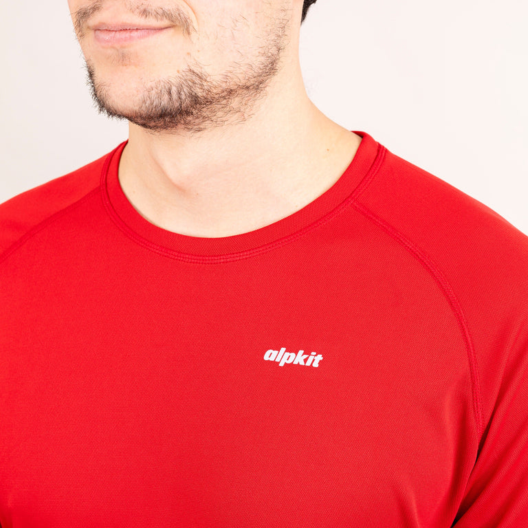 alpkit mens koulin trail tee long sleeve base layer in chilli red logo