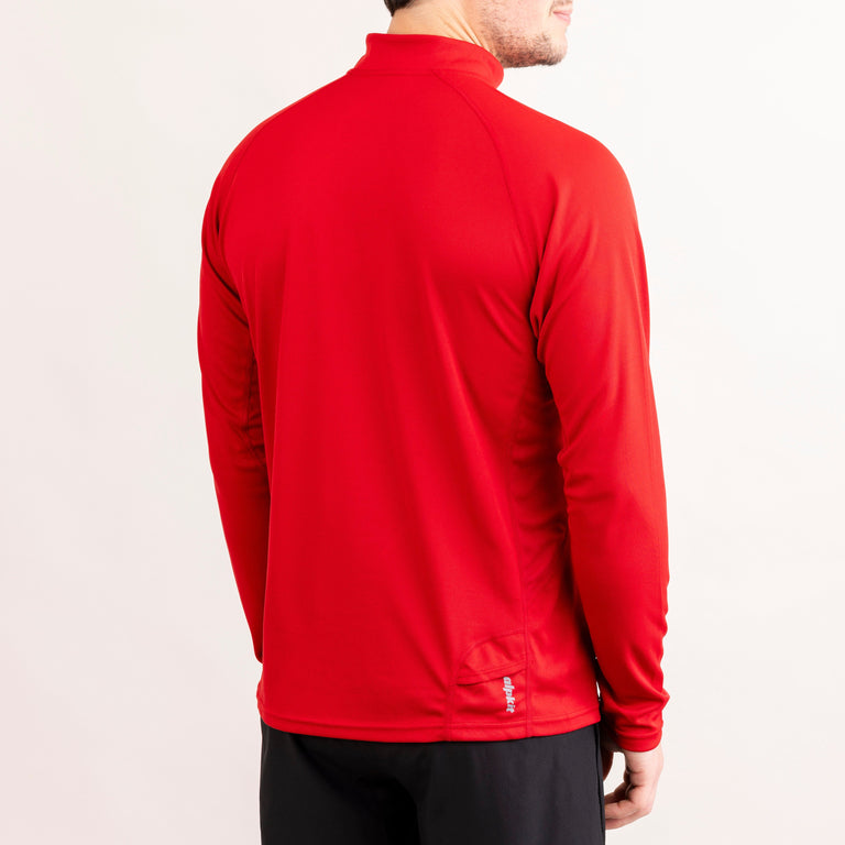 mens Alpkit Koulin trail long sleeve zip baselayer in chilli red back