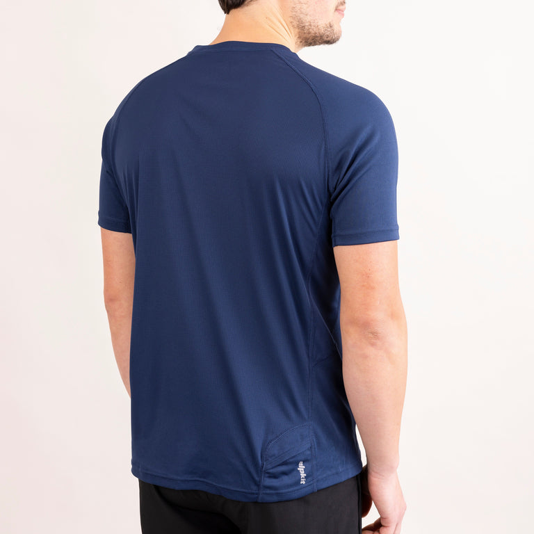 Alpkit mens Koulin trail short sleeve baselayer in outer space blue back 