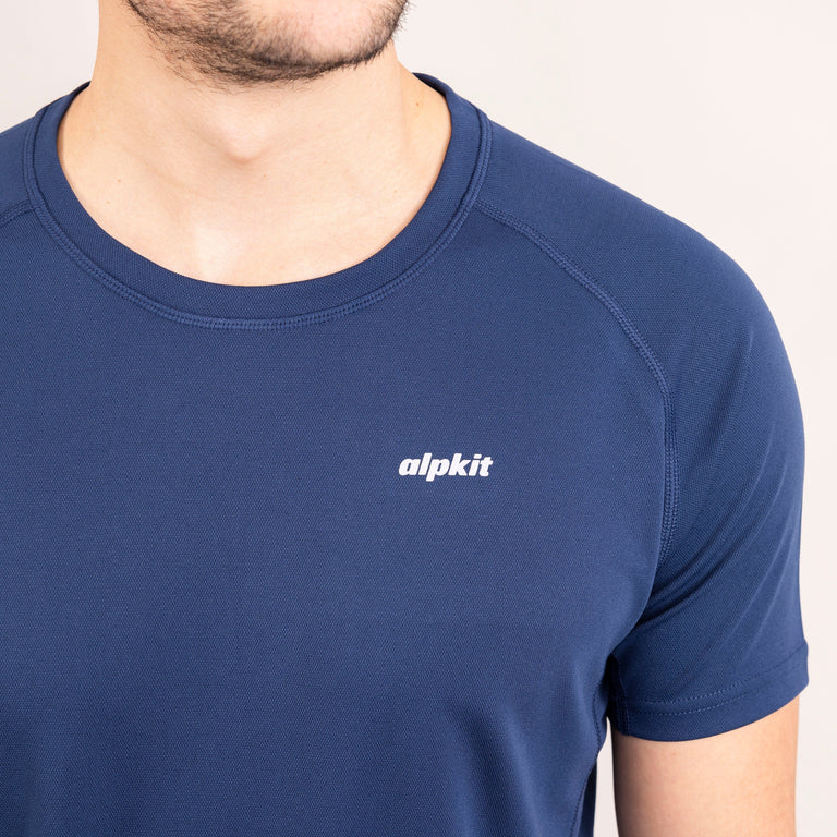 Alpkit mens Koulin trail short sleeve baselayer in outer space blue logo