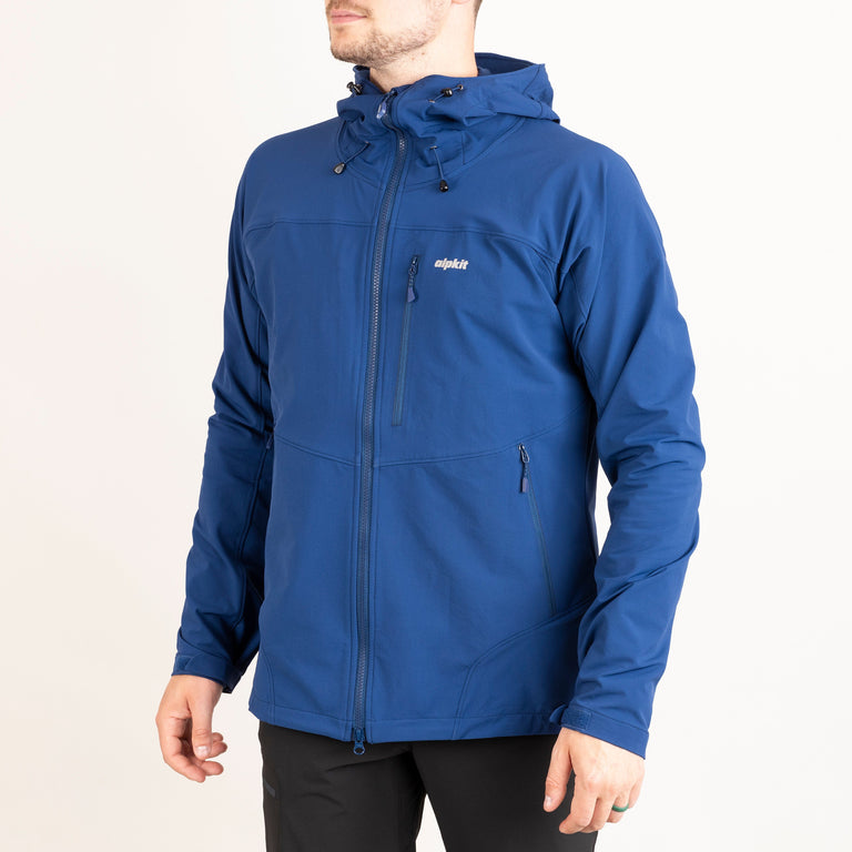 alpkit mens resolute softshell jacket in nemo blue front|bf