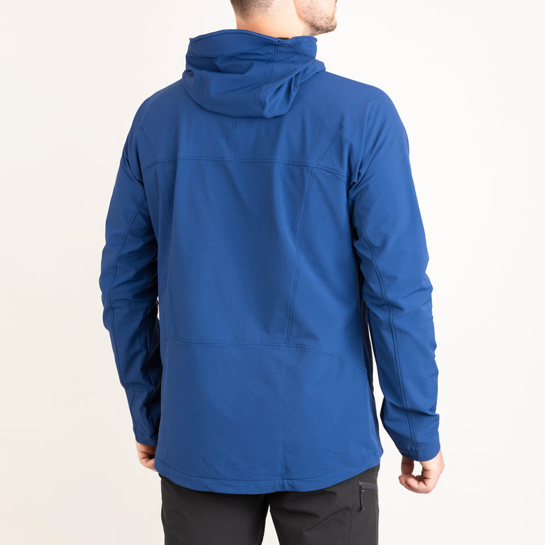 alpkit mens resolute softshell jacket in nemo blue rear