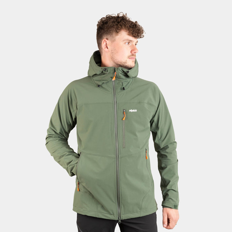 alpkit mens resolute softshell jacket in alder green|bf