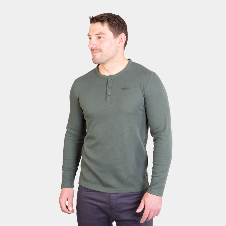 Alpkit mens rivo henley top in alder green