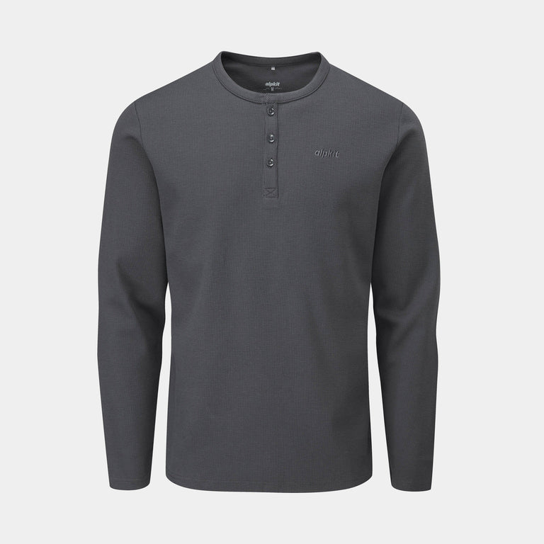 Alpkit mens rivo henley top in tarmac grey - closed