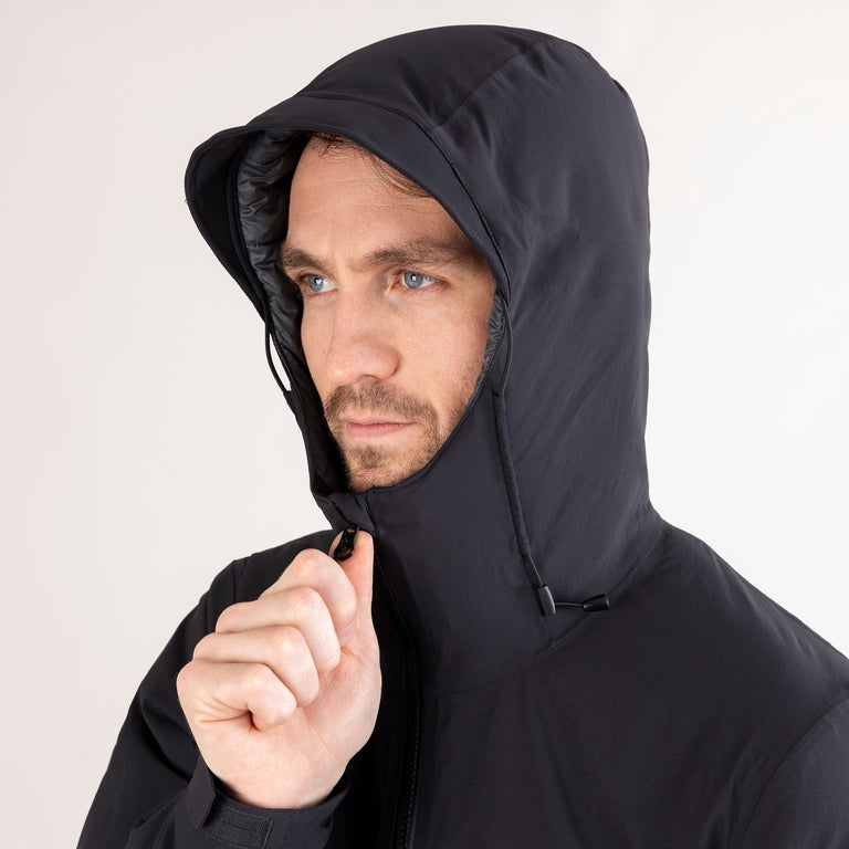 alpkit mens solace insulated jacket in black hood