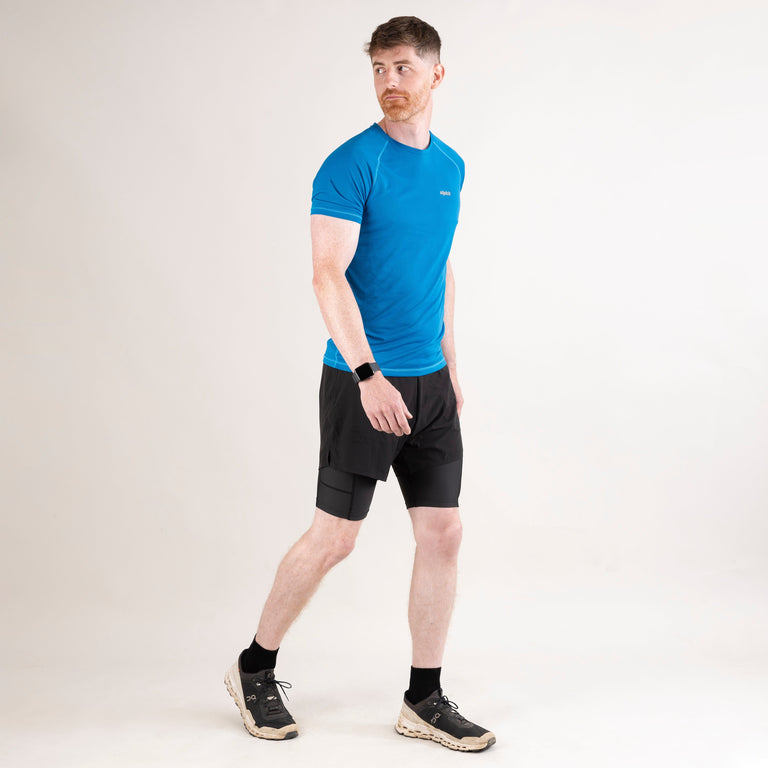 alpkit mens vamper twin running shorts in black outfit