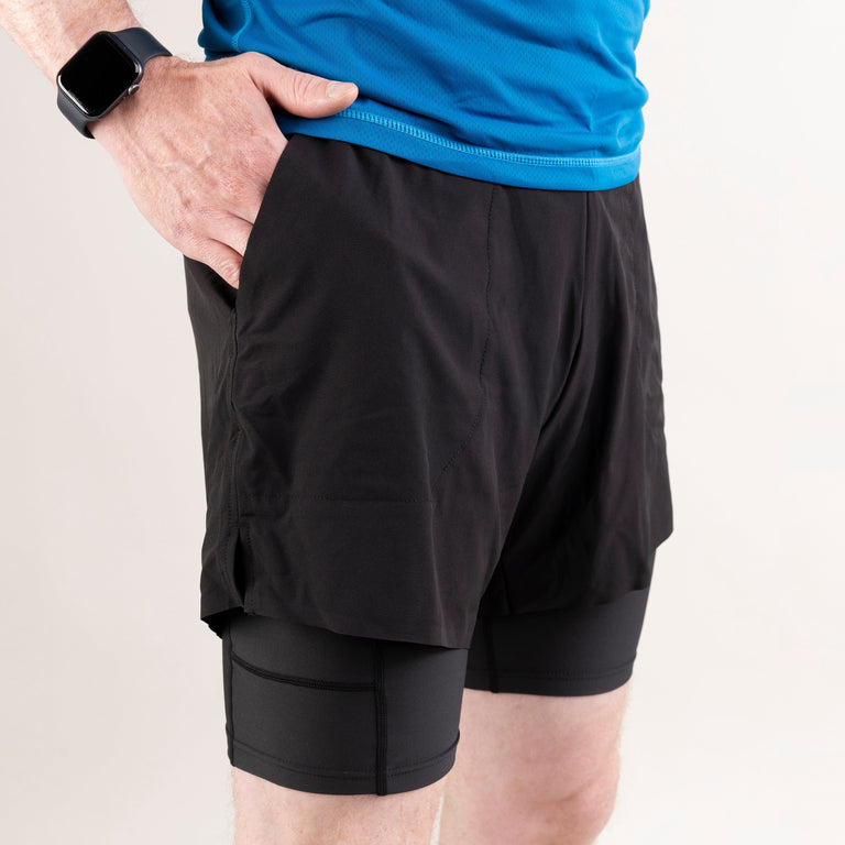 alpkit mens vamper twin running shorts in black pocket