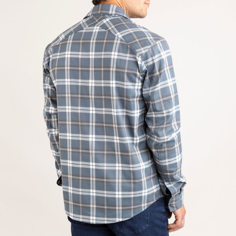 alpkit mens woodsmoke shirt in slate grey check back