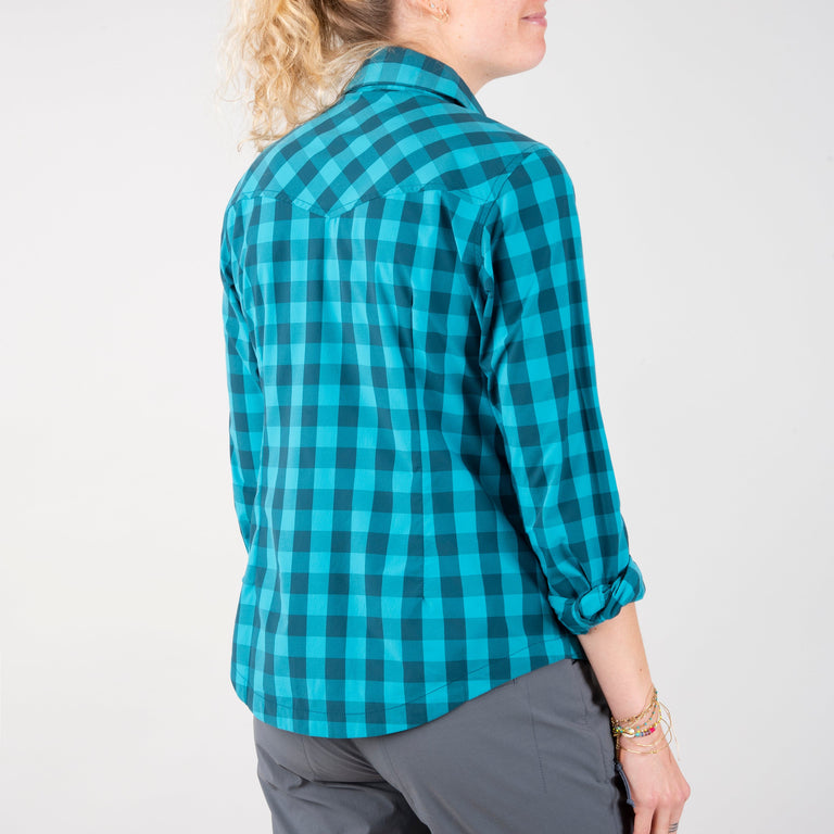 alpkit mira womens mountain shirt in surf blue back