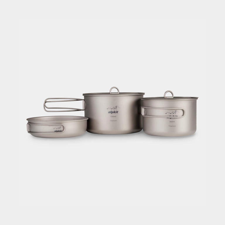 alpkit mytistax 3 pan titanium camping cookware for camping stoves