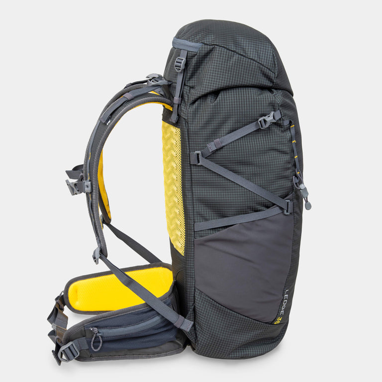 alpkit ledge 35L back pack in dark grey side - closed