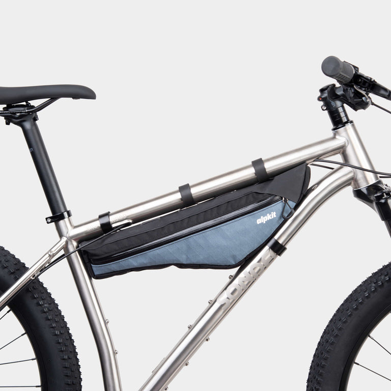 alpkit possum frame bag for bikepacking in storm grey