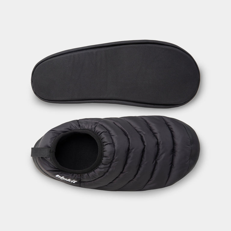 alpkit rifugio insulated primaloft slipper booties in black top and bottom