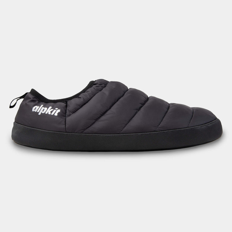 alpkit rifugio insulated primaloft slipper booties in black side - closed