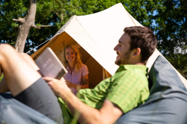 Alpkit roundhouse organic cotton bell tent - action - closed