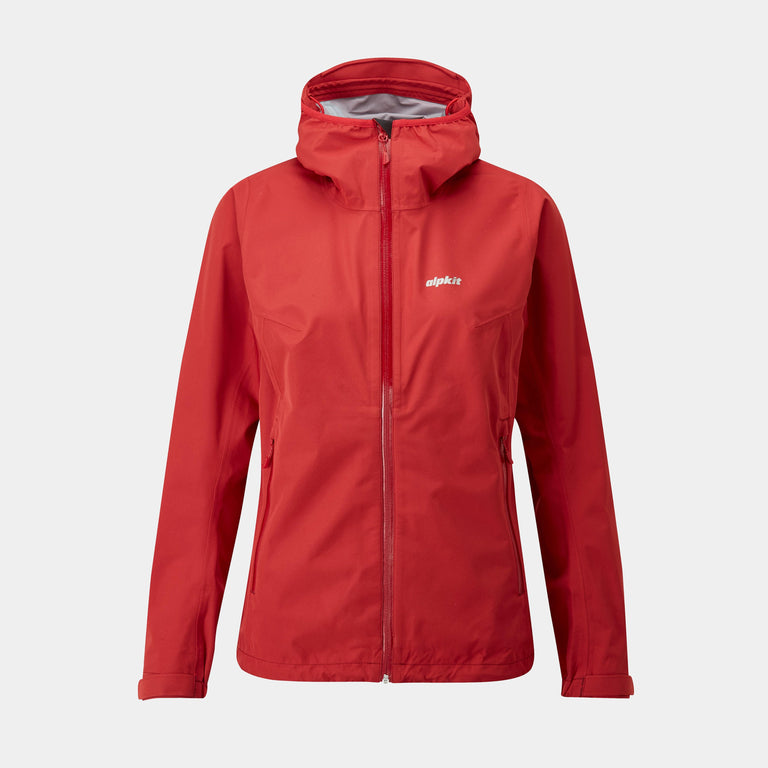 alpkit sigma womes waterproof jacket in chipotle red - closed